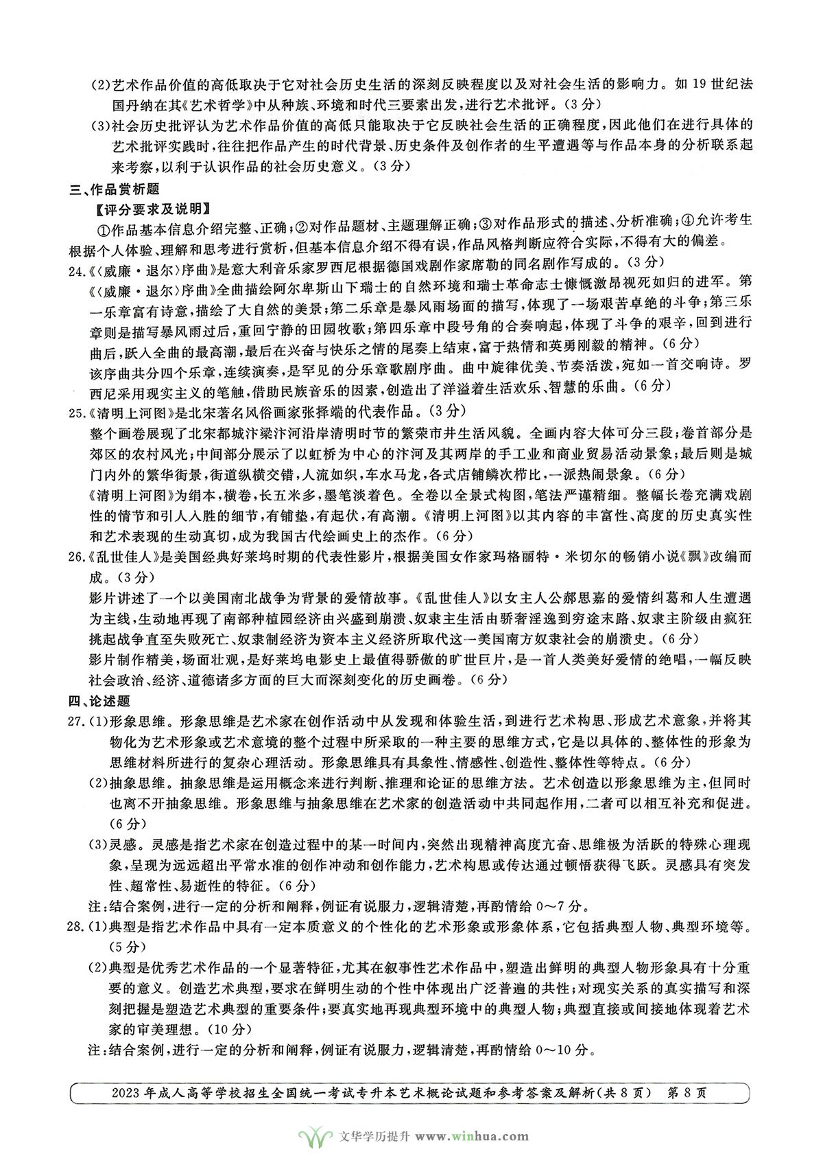 2023年成人高考专升本艺术概论试卷真题及参考答案(图8)