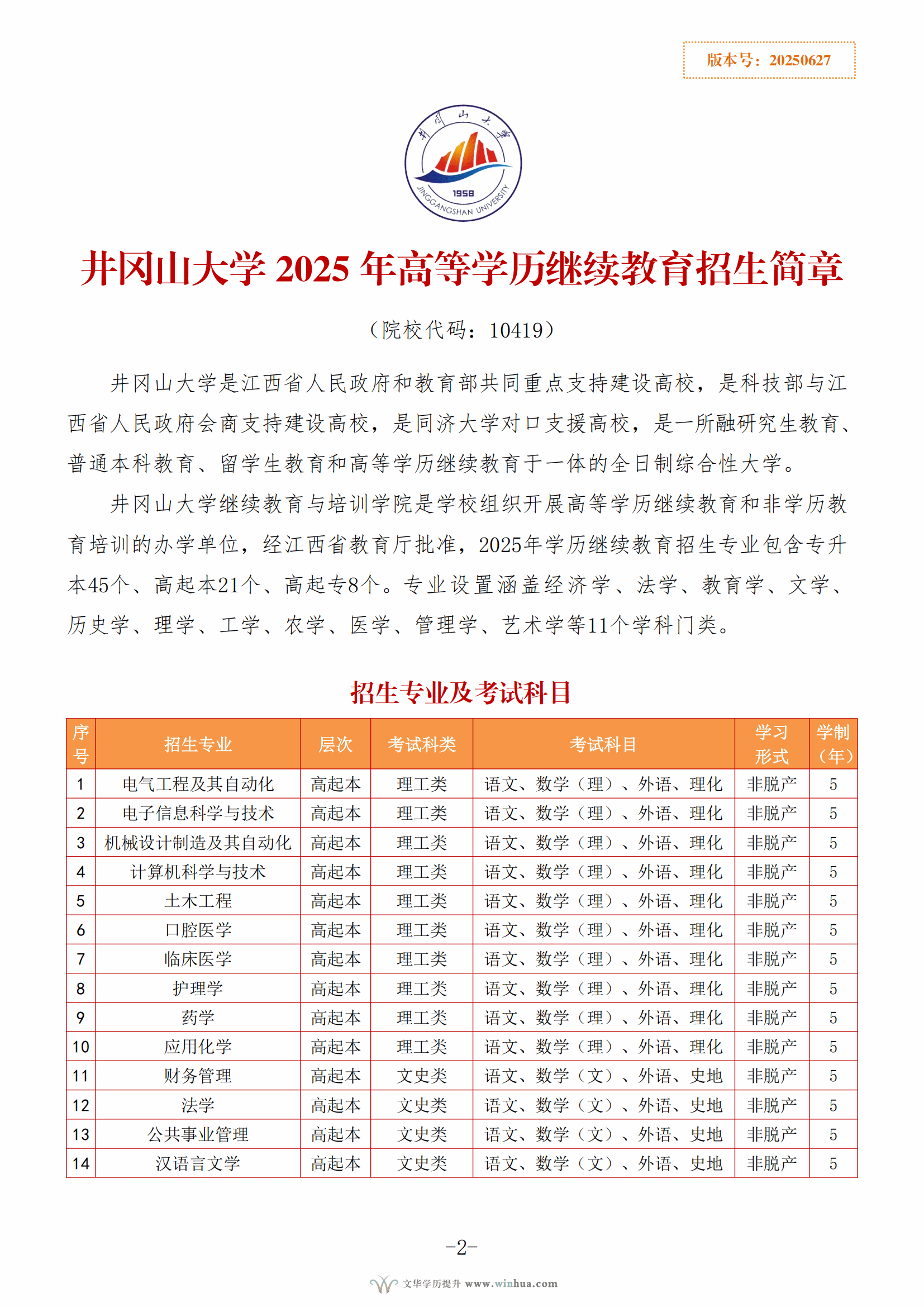 井冈山大学2025年高等学历继续教育招生简章(图2)